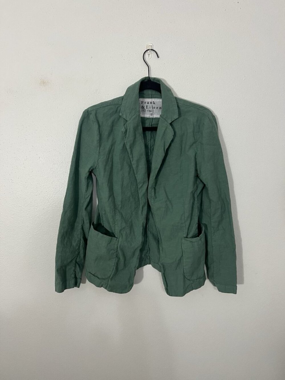 Frank And Eileen Dublin Open Front Cotton Blend Blazer Jacket Green Size Small